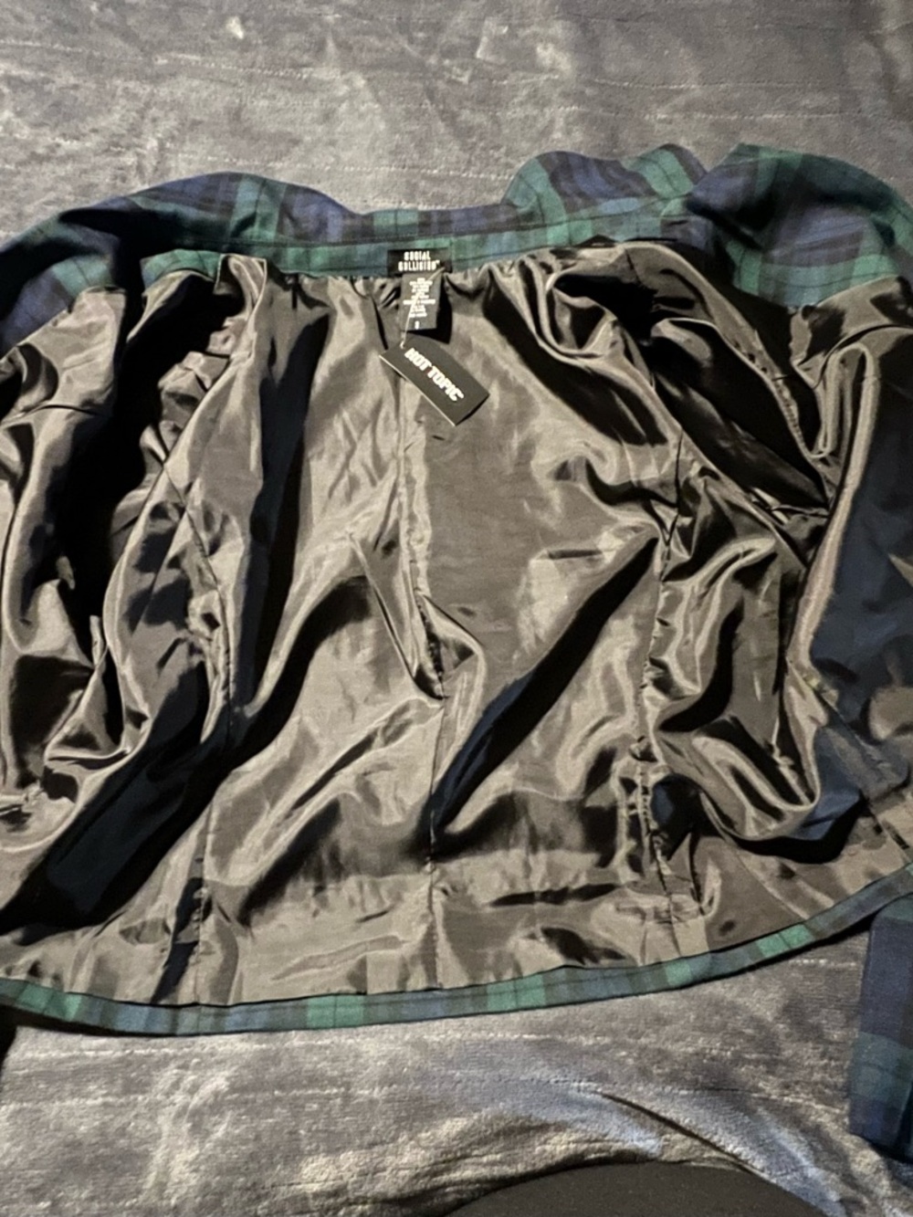 NWT Cropped Blazer in Dark Green & Navy Tartan - Picture 7 of 10